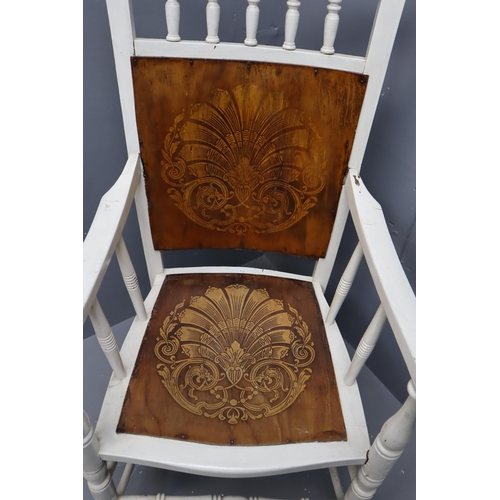 576 - vintage kitchen chair in white with embossed wooden panels on the seat and back measures 42