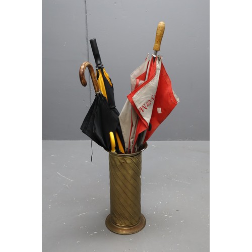 577 - Brass Umbrella Stand with Five Umbrellas