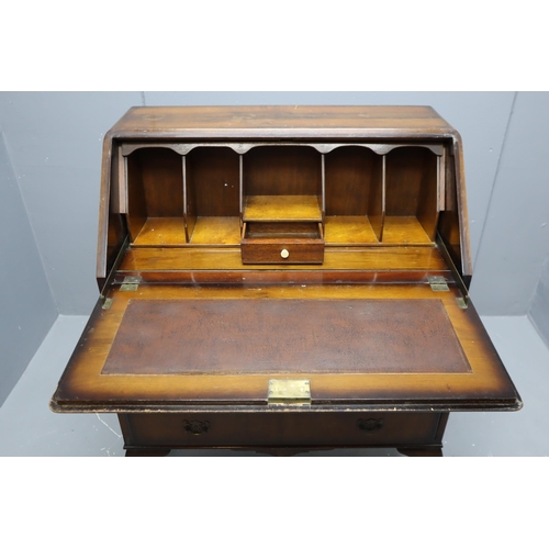 579 - Early Vintage Teak Graduating Writing Bureau with Sectional Internal storage Inlaid Leather Writing ... 