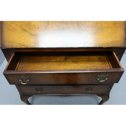 579 - Early Vintage Teak Graduating Writing Bureau with Sectional Internal storage Inlaid Leather Writing ... 