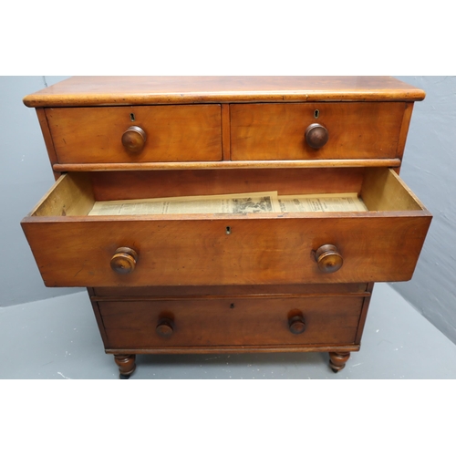 597 - Victorian Solid Oak Chest of Five Drawers Sitting on Hand turned Bobbin Legs fitted with Castors Dis... 