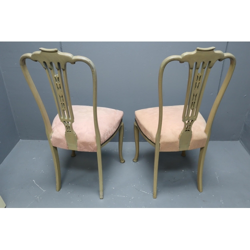 603 - A pair of renaissance style hallway chairs with pink upholstery