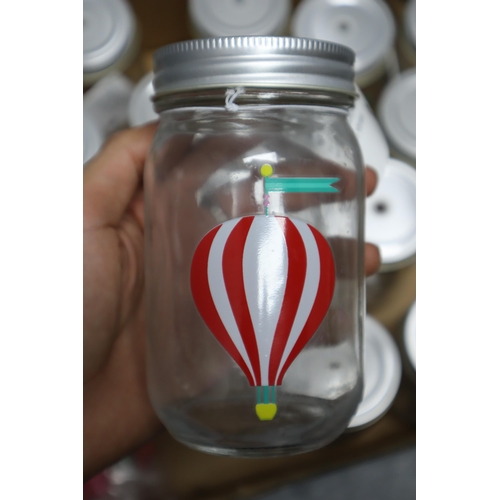 749 - 16 New Glass Mason Jars (with straws) with various Decorations to include Flamingo, Pineapple and mo... 