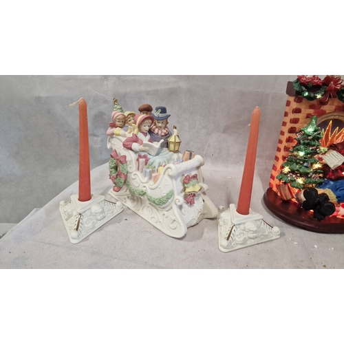 778 - Selection of Christmas Decorative Items Includes Large Fibre Optic Santa, Ceramic Nativity Scene, La... 