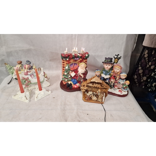 778 - Selection of Christmas Decorative Items Includes Large Fibre Optic Santa, Ceramic Nativity Scene, La... 