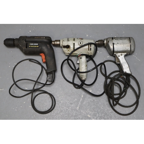 789 - Three Corded Electric Drills. Includes Black and Decker BD4000, All For Spares or Repairs