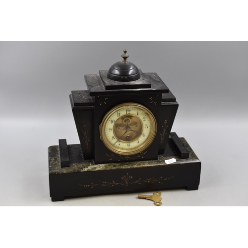 381 - Large Marble Art Deco Mantle Clock (With Key) 13