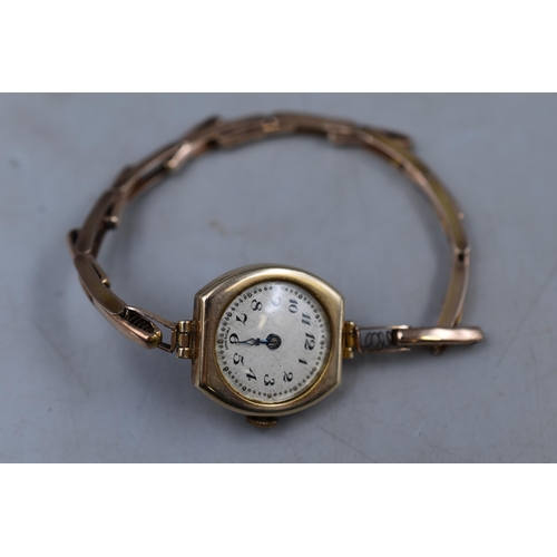 19 - Hallmarked Chester Gold 375 Ladies Watch with Elasticated Strap (Total Weight 12.47 grams)