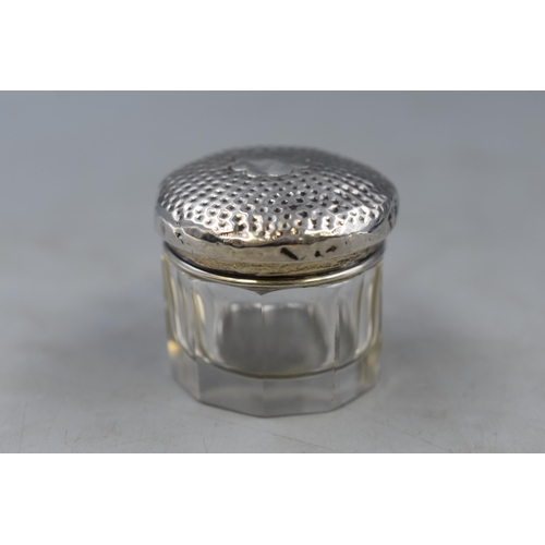 33 - Antique Silver Hallmarked Birmingham Silver Topped Jar Circa 1905, Makers Mark HH & Co.