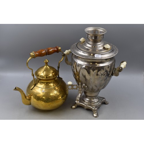 386A - A Chrome Russian Samovar, With Vintage Copper Kettle. Samovar is Approx 14.5