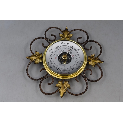 388 - Vintage Decorative Barometer with Leaf Design (Approx. 8”)