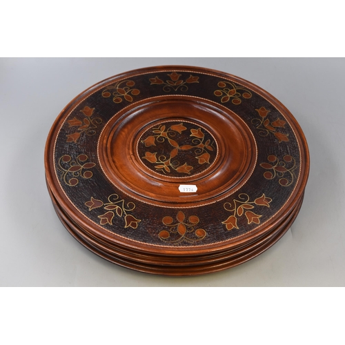 390 - A Set of Three Wooden Polish Decorative Inlaid Plates, Approx 15.5