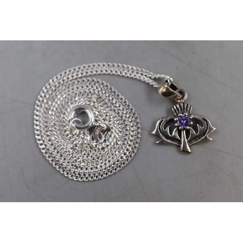 45 - Silver 925 Thistle Pendant with Gem Stone on Chain