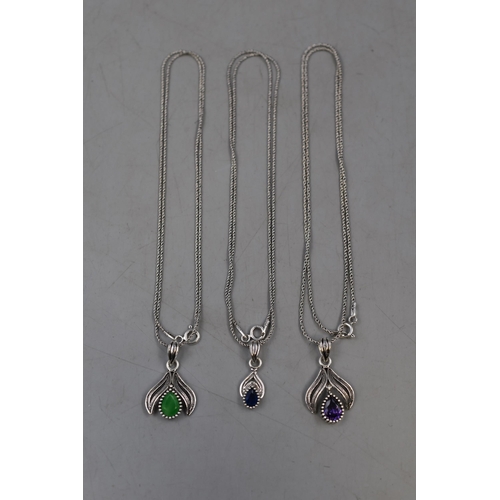 56 - Three Silver 925 Pendant Necklaces with various Coloured Stones