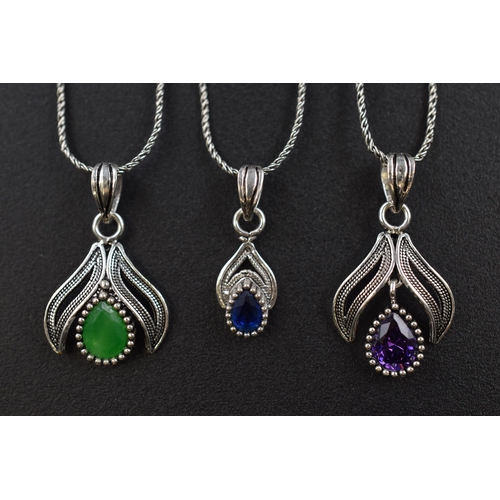 56 - Three Silver 925 Pendant Necklaces with various Coloured Stones