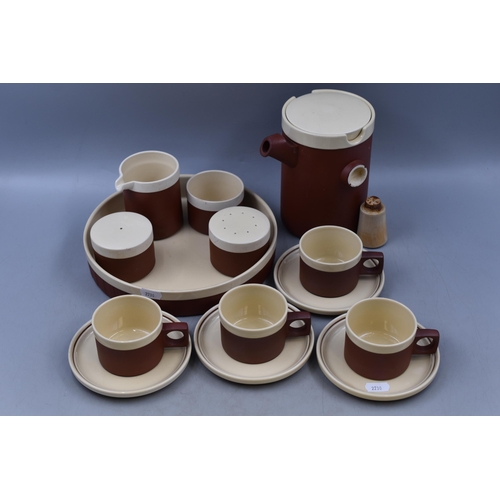 403 - Fourteen Pieces of Hornsea Cinnamon. Includes Coffee Pot, Four Coffee Mugs With Saucers, Salt and Pe... 