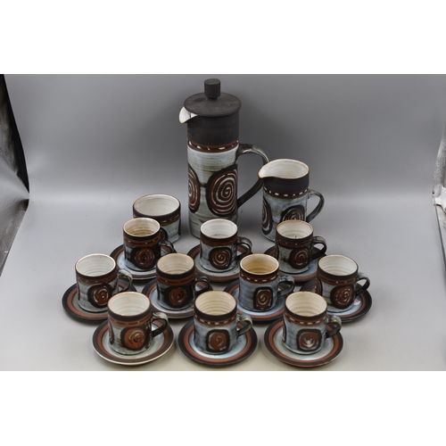 408 - Twenty Three Piece Vintage Briglin Studio Pottery Coffee Set to include Cups, Saucers, Coffee pot wi... 