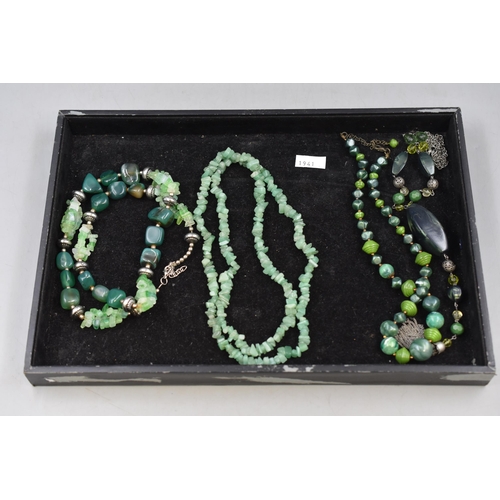 65 - Four Green Jade Effect Beaded Necklaces