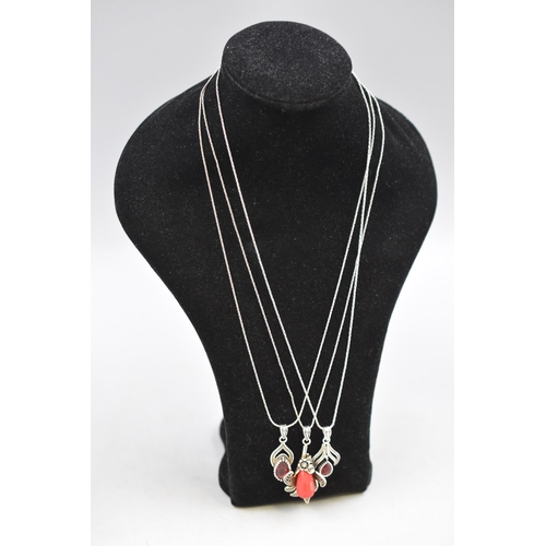 69 - Three Silver 925 Pendant Necklaces, each with Red Stone Design