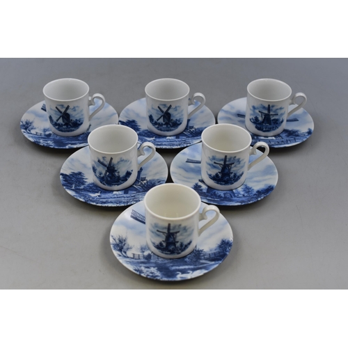 417 - Set of Six Dutch Hand Painted Cup and Saucer Set