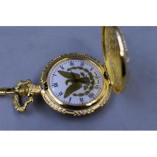 129 - Pocket Watch on Chain with Eagle Decoration