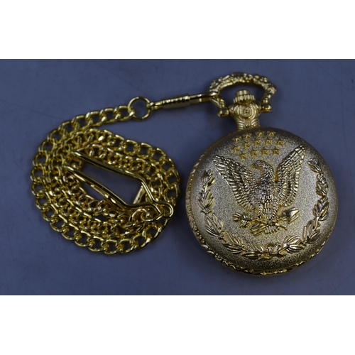 129 - Pocket Watch on Chain with Eagle Decoration