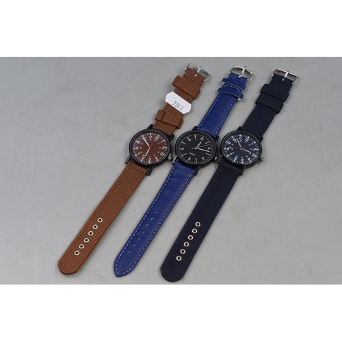 133 - Three gents watches two with military style straps all new