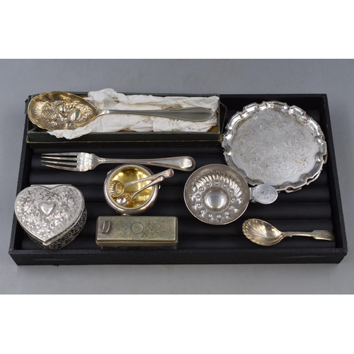 141 - Mixed Selection of Silver Plated Ware to include Wine Taster, Trinket Box, Serving Spoon, Glass Dres... 