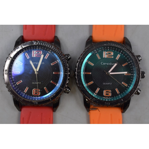 143 - Two Carsidun Quartz Watches with Rubberised Straps (Working)