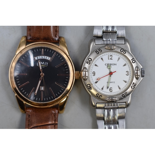 147 - Citron and Limit (Day / Date) Quartz Watches (Both Working)