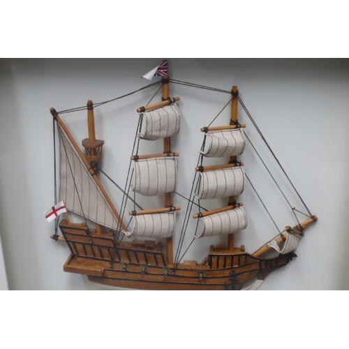 150 - A Framed and Glazed Golden Hinds Nautical Model, Approx 21