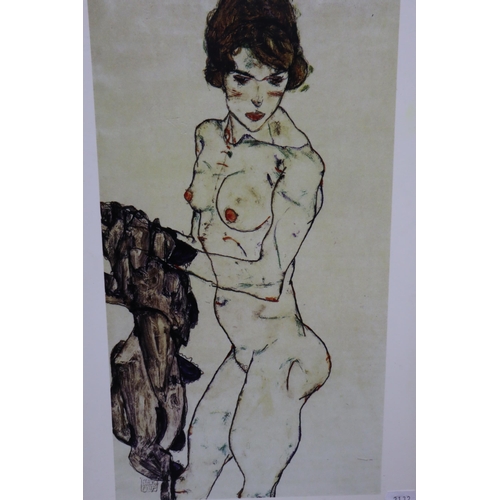 489 - Three Egon Leo Adolf Ludwig Schiele Wood Mounted Prints (60cm x 45cm) / (45cm x 60cm) / (28cm x 41cm... 