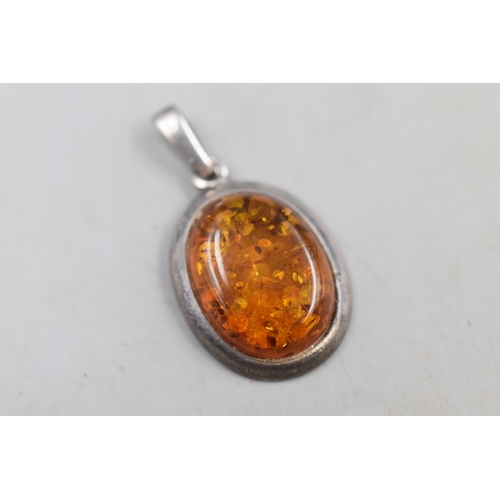 171 - Silver 925 Amber Stoned Pendant