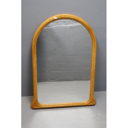 492 - Large Wooden Oval Mirror with Carved Design at the Bottom Approx 35