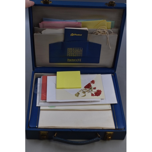 511 - A Blue Leather Effect Case With a Selection of Greetings Cards, Envelopes and Other Crafting Items