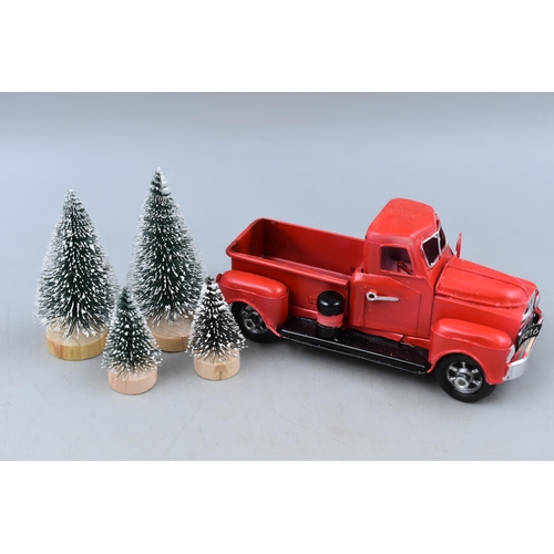 190 - Christmas Tree Delivery Decoration Red Truck with Four Trees