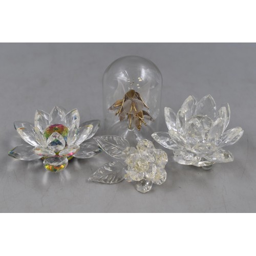 252 - Four Crystal Floral Ornaments