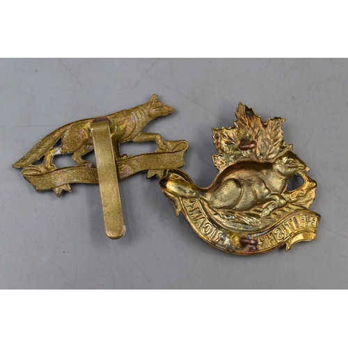 280 - Two Military Cap Badges to include Queens Own Yeomanry and British American