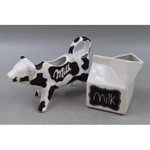 287 - Two Quirky Milk Jugs in the form of a Cow and a Opened milk Carton