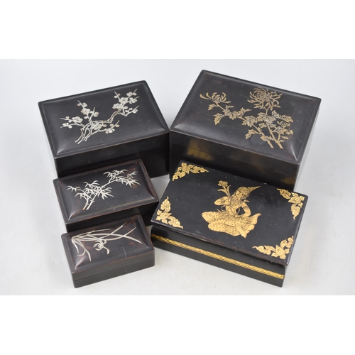 615 - Set of 4 Graduated Ebonised Trinket Boxes (Largest 5.5