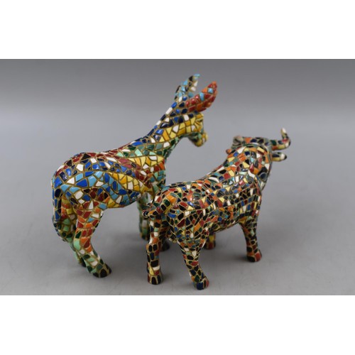 313 - Two Mosaic Animal Figures To Include Donkey and Bull, Bull is AF