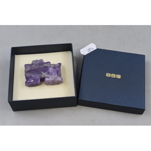 315 - Shipton and Co Amethyst dragon boxed in excellent condition measures 2.5