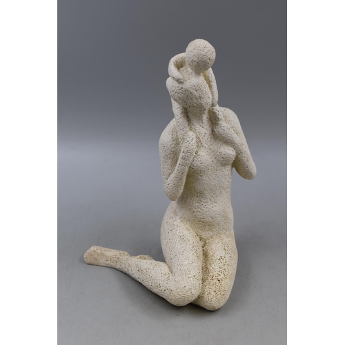 317 - Contemporary Stone Carved Statue of a Mother and Child at Play 9.5