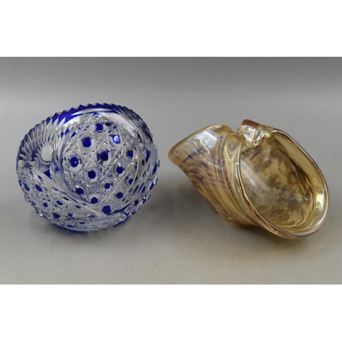 328 - Mixed Lot to include Murano Glass Basket and a Cut Crystal Glass with Blue Overlay Tealight Holder