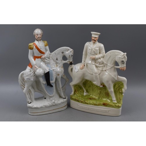 333 - Two Vintage Staffordshire Flatbacks Depicting Figures on Horseback. Includes Lord Kitchener and Othe... 