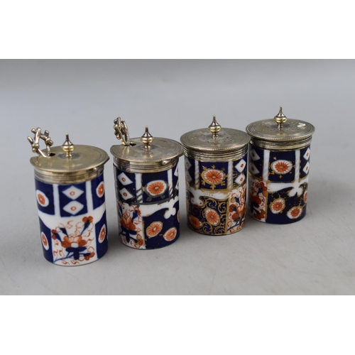 339 - Set of Four Vintage Imari Condiment Pots to include Two Salt Shakers and Two Pots with Spoons