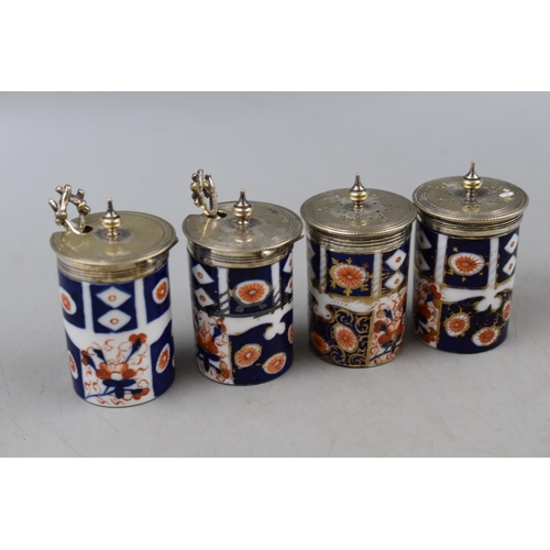 339 - Set of Four Vintage Imari Condiment Pots to include Two Salt Shakers and Two Pots with Spoons