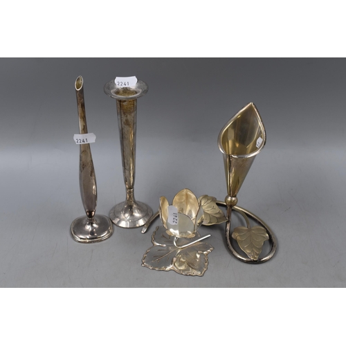 347 - Four Silver Plated items to include Two Candle Holders and Two Bud Vases