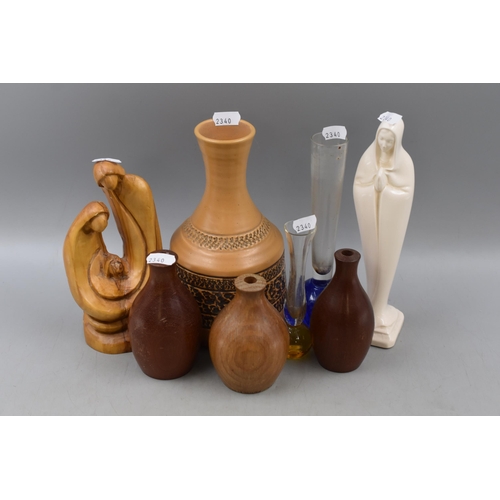 349 - Mixed Selection to include Religious Statue, Purbeck Pottery Vase, Wood Turned Bud Vases and more