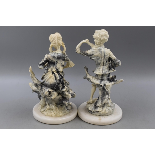 350 - A Pair of Resin Marble Effect Figures of Victorian Children, Approx 10